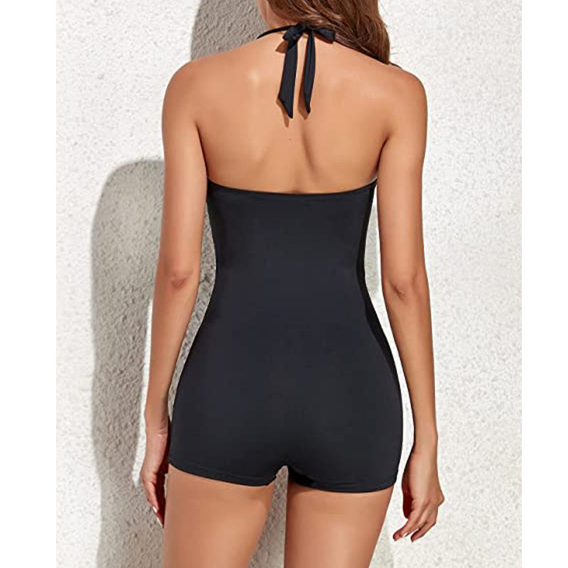 Drune | Damen Boyleg Badeanzug mit Neckholder & Shaping Effekt