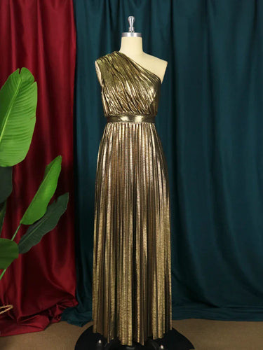 Drune | Elegantes One Shoulder Abendkleid in Metallic Optik
