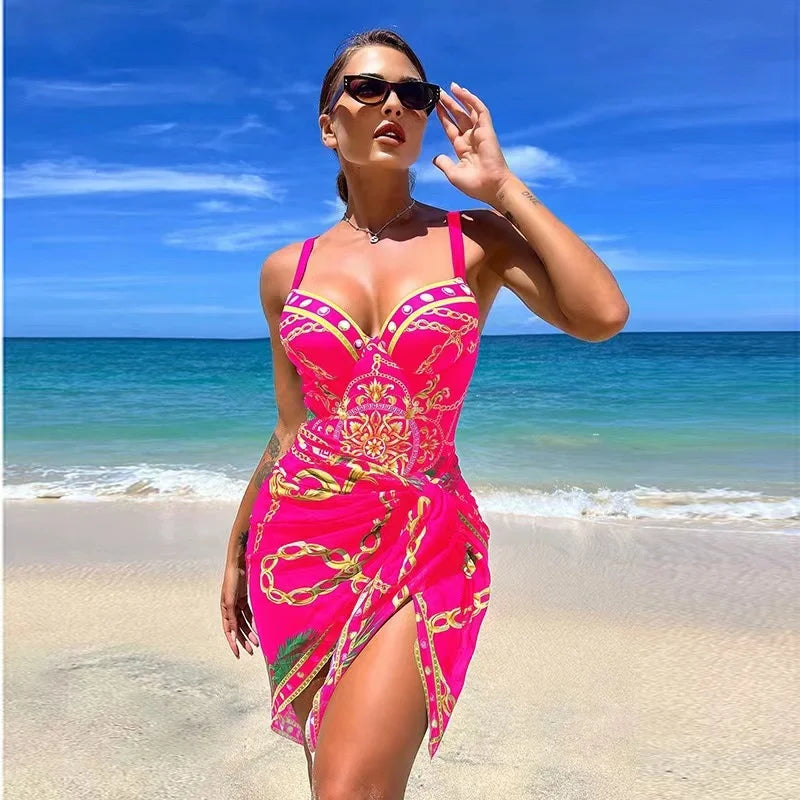 Drune | Luxus Neu Zwei Teile Frauen Bikini Set Push Up Blumendruck Bikini Strappy Bandage Badebekleidung Brasilianisch Biquini Badeanzug