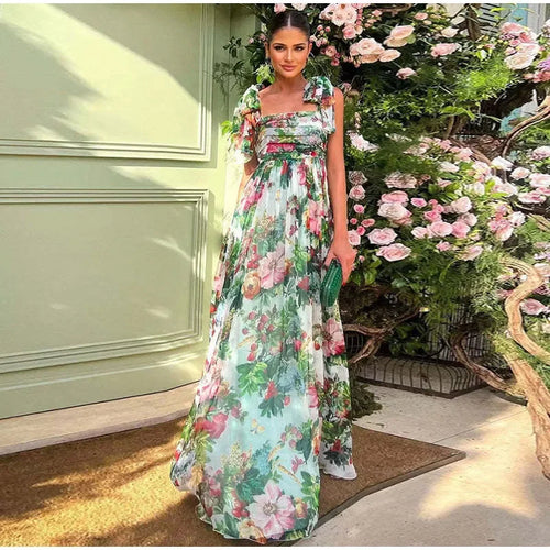 Drune | Maxi Kleid Elegantes Ohne Rücken mit Blumenmuster