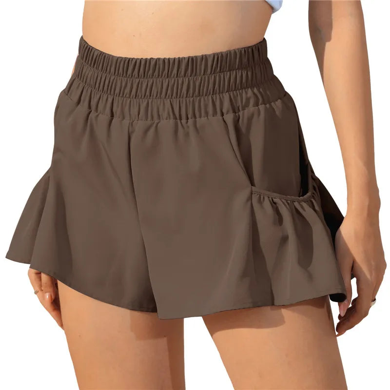 Drune | Damen Sport Shorts Mit Rüschen Und Taschen