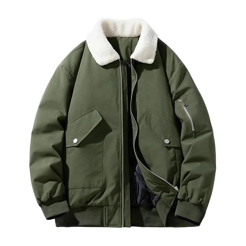 Drune | Winter Bomberjacke mit modischem Lammfellkragen - Lässiger Stil für kalte Tage