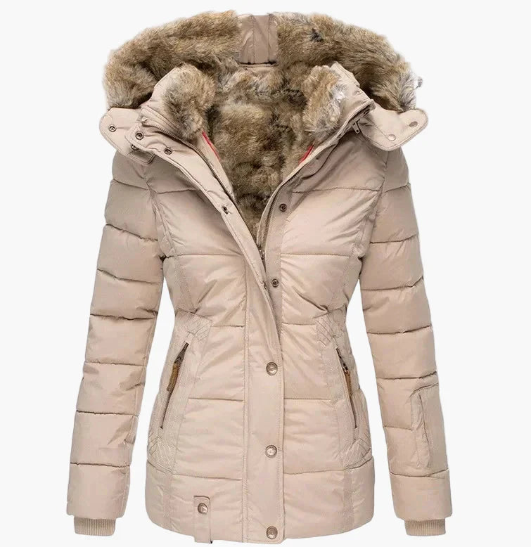 Drune | Winter Steppjacke mit Kapuze und Kunstfell - Modische Figurbetonung, Ideal für kalte Tage