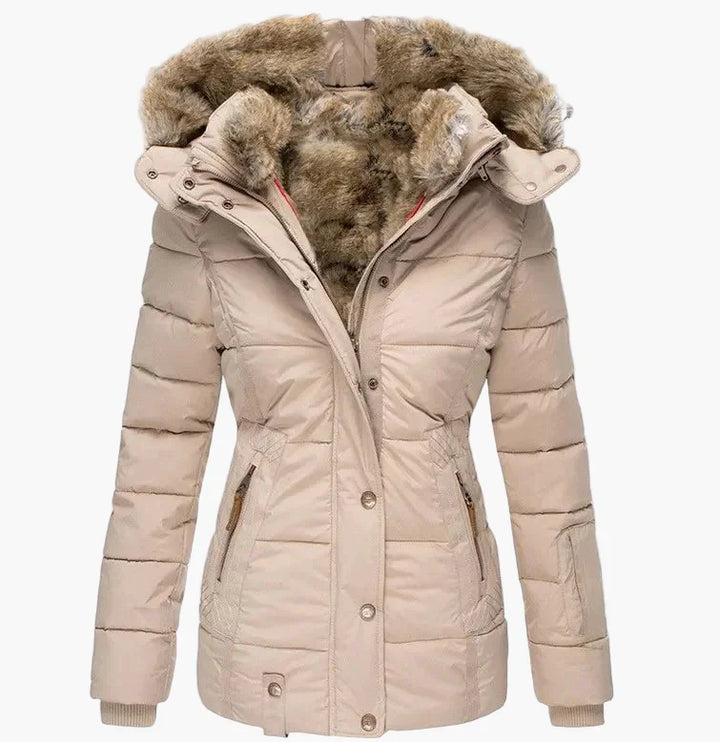 Drune | Winter Steppjacke mit Kapuze und Kunstfell - Modische Figurbetonung, Ideal für kalte Tage