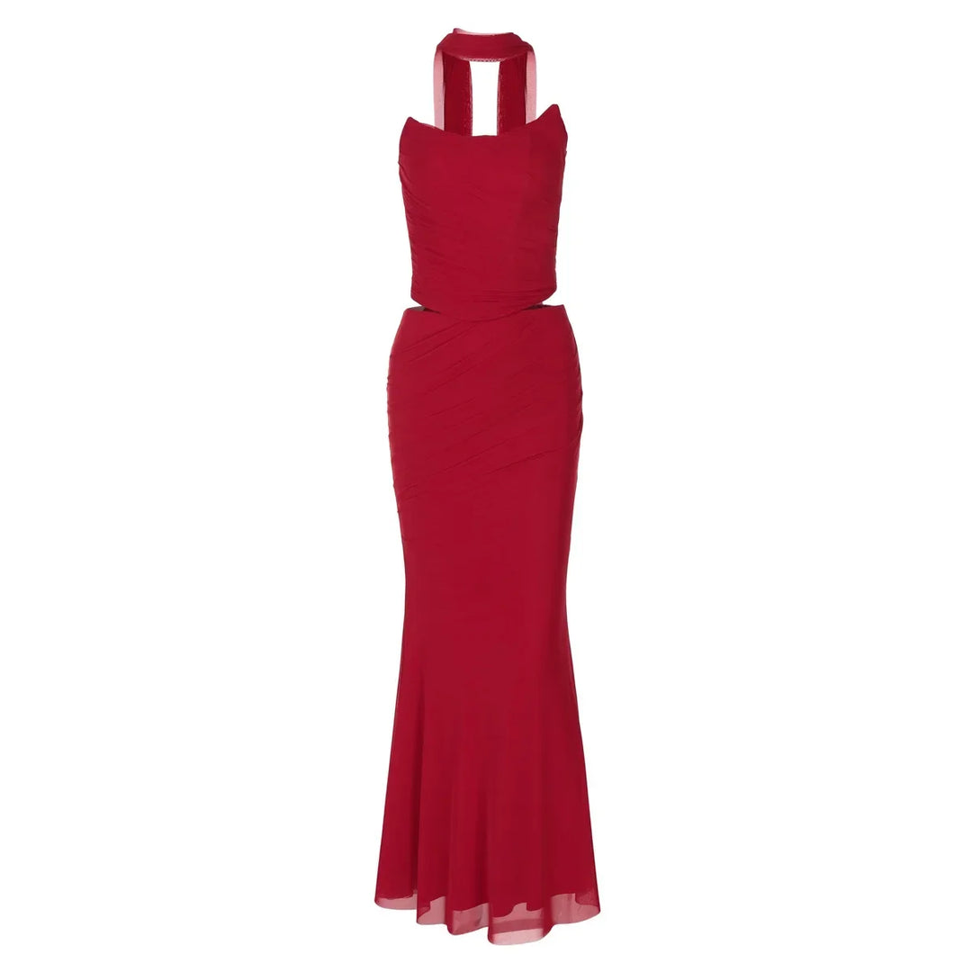 Drune | Elegante Frauen 2 Teiliges Kleid Set Strapless Bodycon Crop Top und Maxi Rock Set Formelles Hochzeitsgast Festkleid
