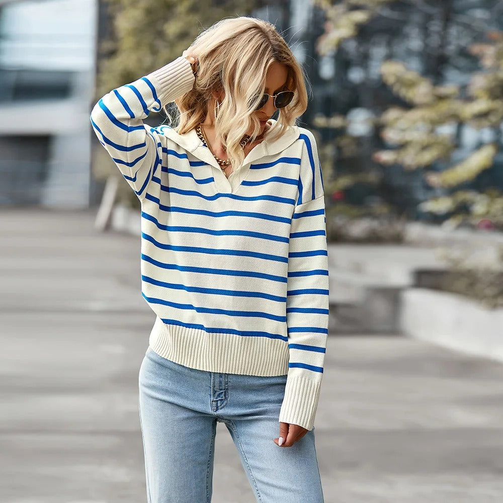 Drune | Gestreifter V-Ausschnitt Pullover