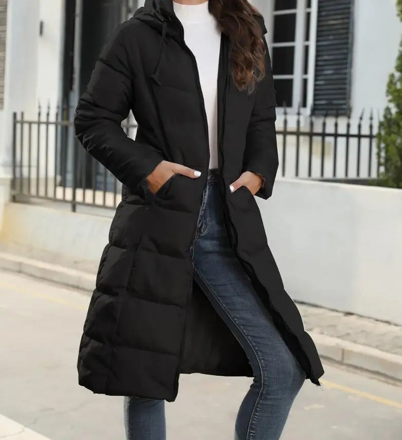 Drune | Damen Pufferjacke - Knielang gesteppte - Kapuzenwärmende isolierte Jacke