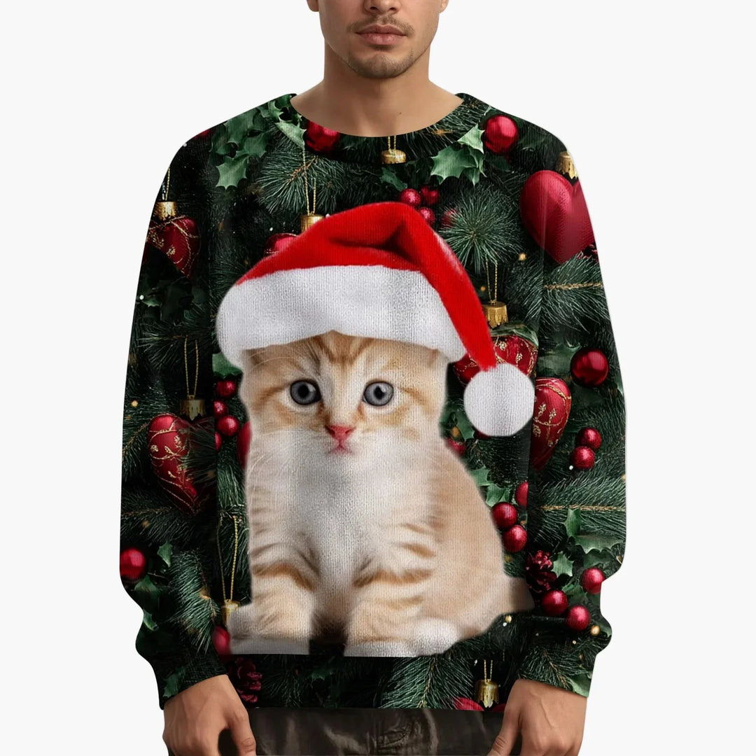 Drune | Weihnachtspullover mit Katzenmotiv und festlichem Design - Lustiger Weihnachts-Sweater für Weihnachten und Winter
