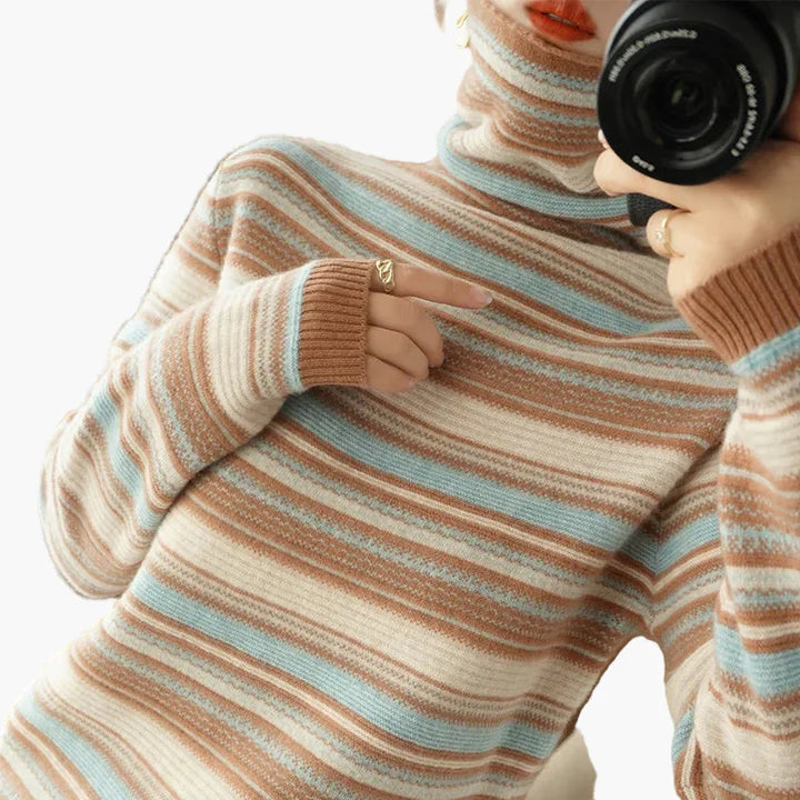 Drune | Rollkragenpullover im Retro-Streifenmuster - Modischer Winterpulli für Alltag & Freizeit