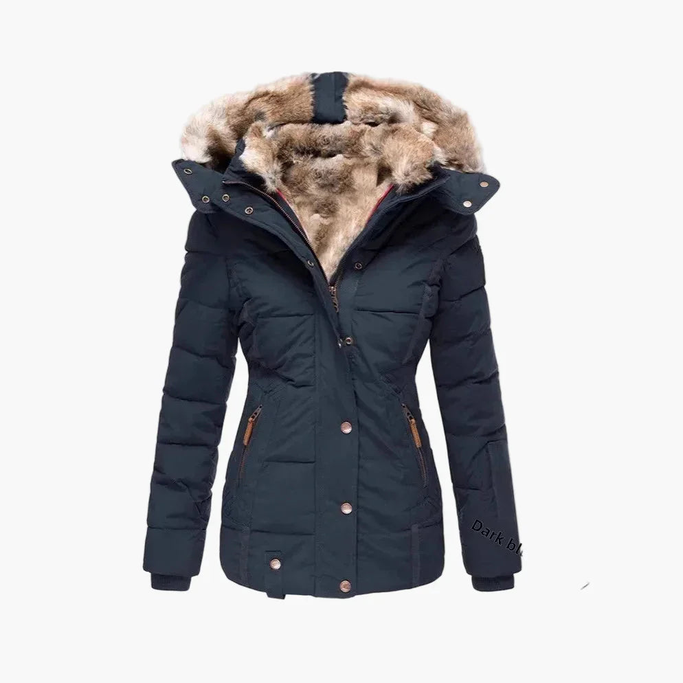 Drune | Winter Steppjacke mit Kapuze und Kunstfell - Modische Figurbetonung, Ideal für kalte Tage