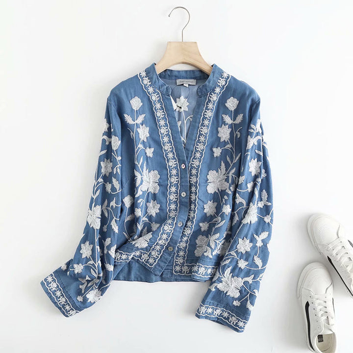 Drune | Bestickte Blumenbluse mit Knopfleiste