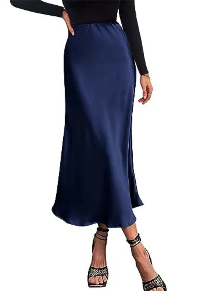 Drune | Frauen Satin Seiden Röcke Sommer Frühling Koreanische Mode Kleidung Büro Damen Lange Röcke Elegant Schwarz Maxi Röcke für Frauen