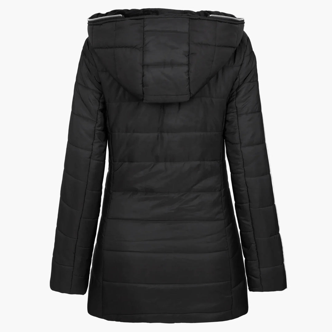 Drune | Winter Steppjacke mit Kapuze und Asymmetrischem Reißverschluss - Modische Outdoorjacke für kalte Tage