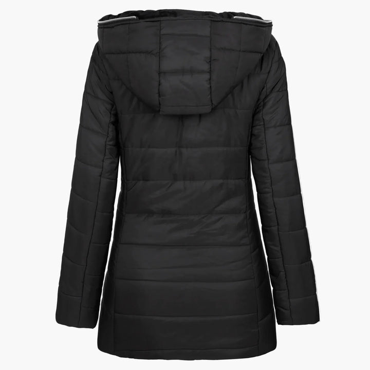 Drune | Winter Steppjacke mit Kapuze und Asymmetrischem Reißverschluss - Modische Outdoorjacke für kalte Tage