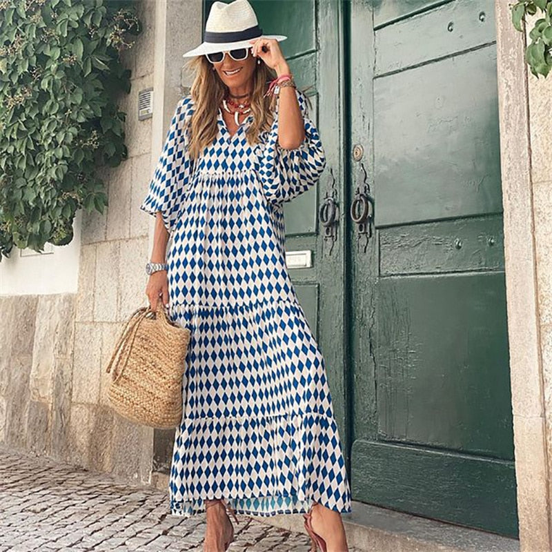Drune | Geometrisches Kleid mit Puffärmeln für Frauen