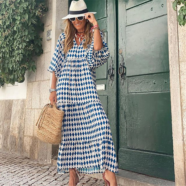 Drune | Geometrisches Kleid mit Puffärmeln für Frauen
