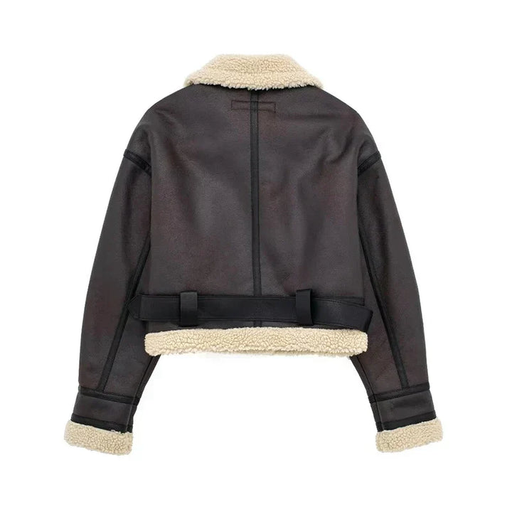 Drune | Lammfelljacke - Kurzes Modell - Oversized Fit - Warme Wollfutter - Reißverschluss schließen