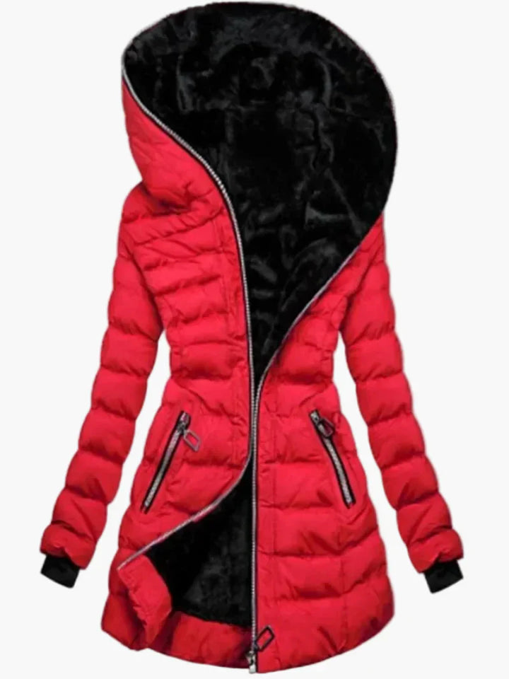 Drune | Winter Steppjacke mit Kapuze und Asymmetrischem Reißverschluss - Modische Outdoorjacke für kalte Tage