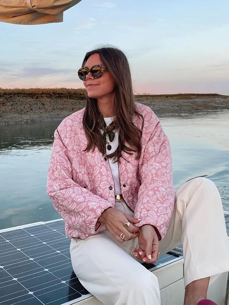 Drune | Steppjacke Blumenmuster Lässige Passform Gepolstert Und Bequem