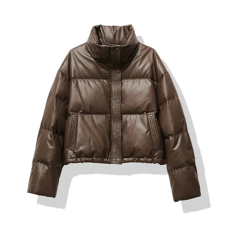 Drune | Damen cropped glänzende Pufferjacke