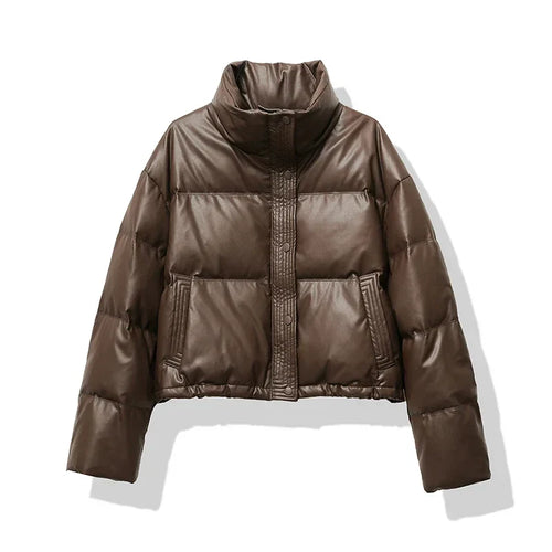 Drune | Damen cropped glänzende Pufferjacke
