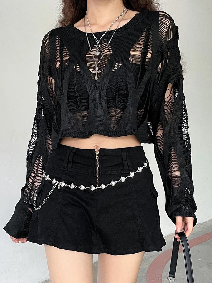 Drune - Durchbrochene Strickbluse mit Sonnenschutz