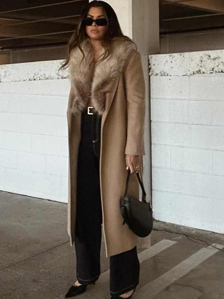 Drune | Lange Jacke mit Kunstpelzkragen Taillierte Passform Eleganter Look