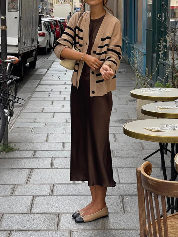 Drune | Einfarbiges Satin Ärmelloses Maxikleid