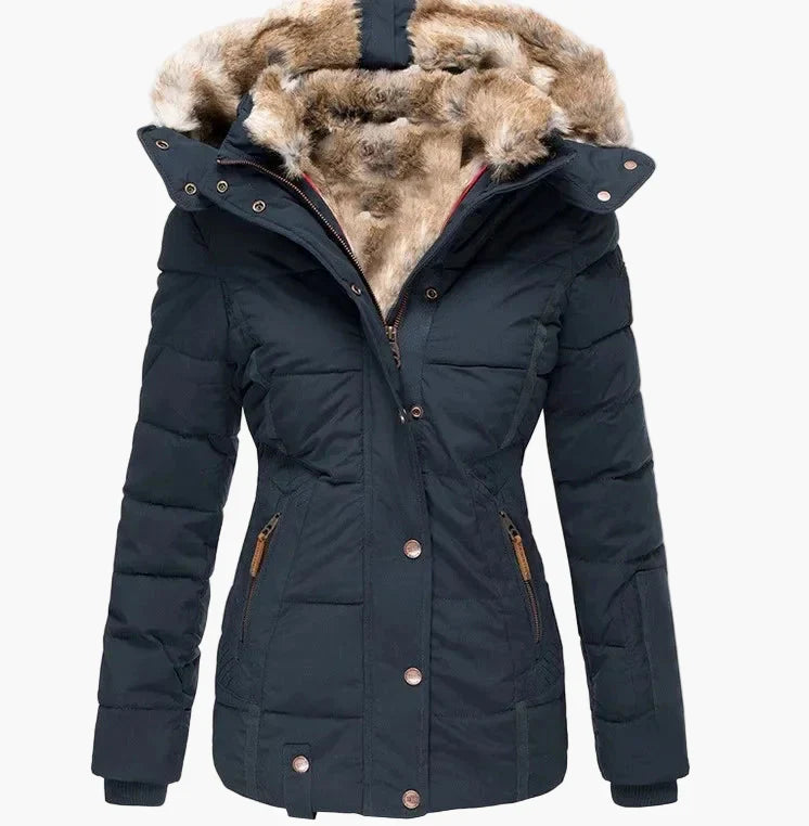 Drune | Winter Steppjacke mit Kapuze und Kunstfell - Modische Figurbetonung, Ideal für kalte Tage