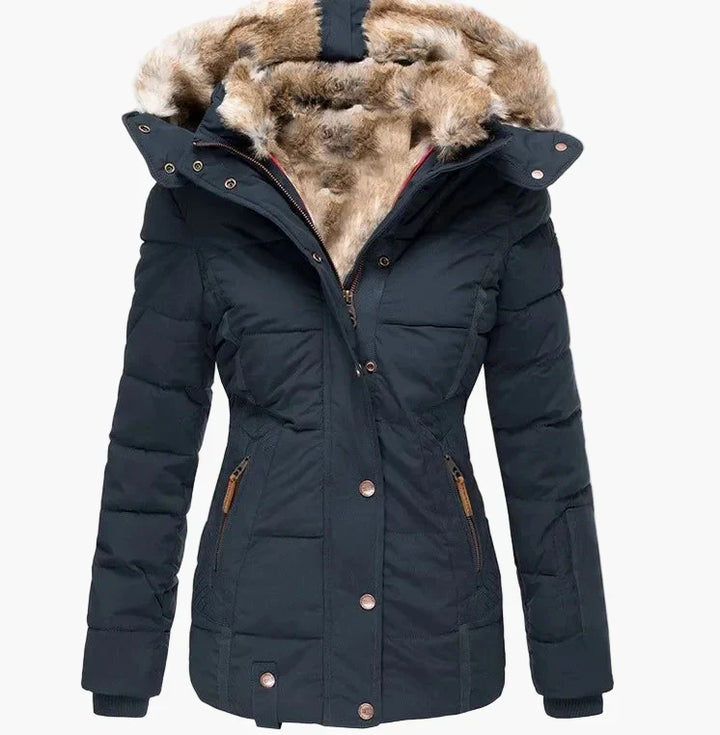 Drune | Winter Steppjacke mit Kapuze und Kunstfell - Modische Figurbetonung, Ideal für kalte Tage
