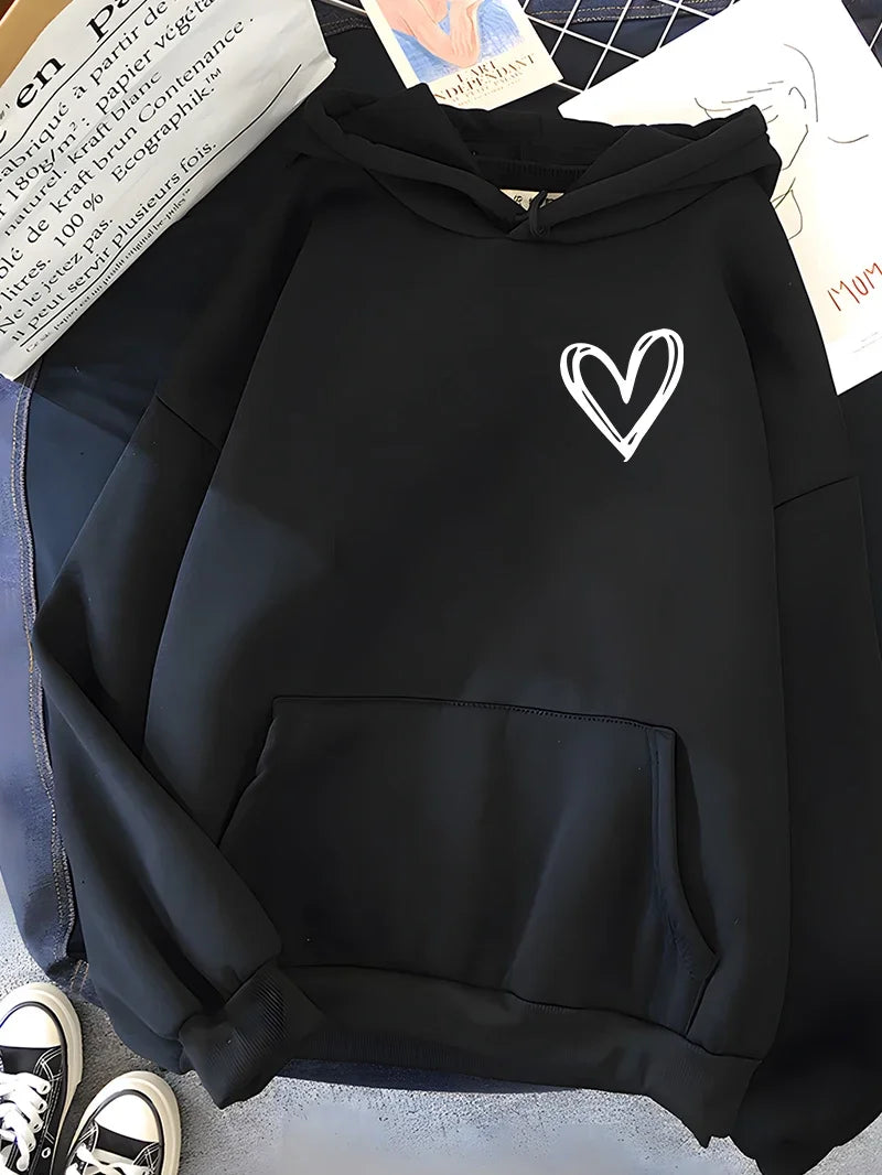 Drune | Hoodie mit Herzprint Polyester Komfortabel und Trendy