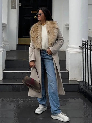 Drune | Lange Jacke mit Kunstpelzkragen Taillierte Passform Eleganter Look