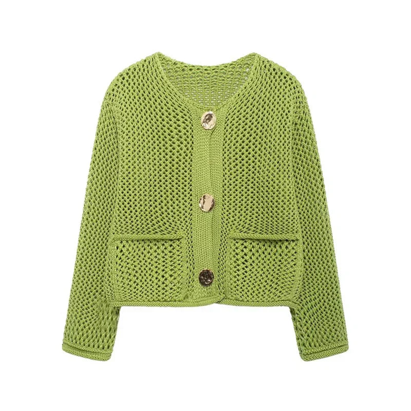 Drune | Mesh Strick Strickjacke mit Fronttaschen