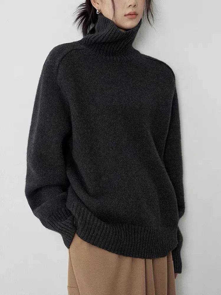 Drune | Hohe Halsausschnitt Sweatshirt - Wollmischung - Oversized Fit - Rippbesatz Lounge Pullover