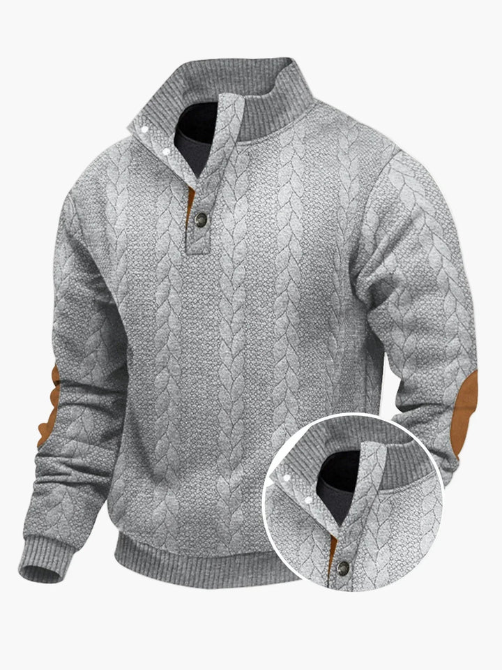 Drune | Strickpullover mit Stehkragen und Ellenbogenpatches - Lässiger Outdoor-Style für Alltag & Freizeit