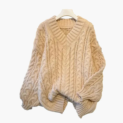 Drune | Grobstrick Pullover V-Ausschnitt Winter Freizeit Twist-Design
