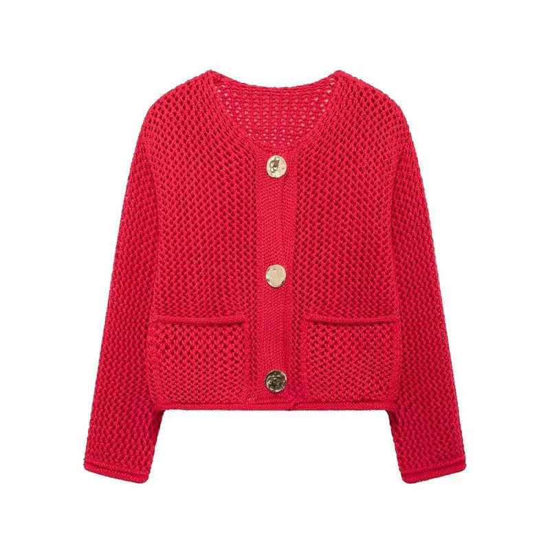 Drune | Mesh Strick Strickjacke mit Fronttaschen