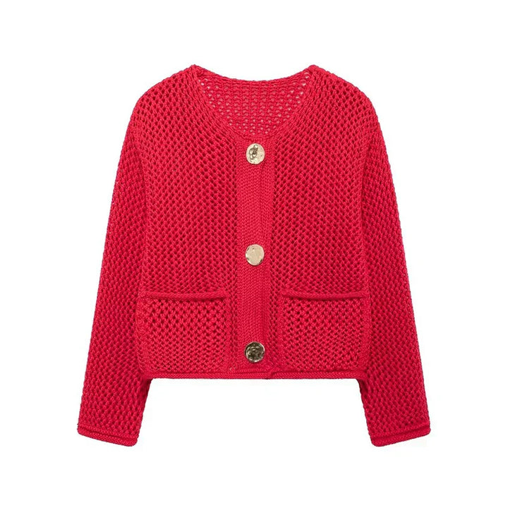 Drune | Mesh Strick Strickjacke mit Fronttaschen