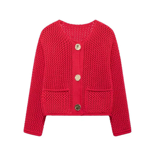 Drune | Mesh Strick Strickjacke mit Fronttaschen