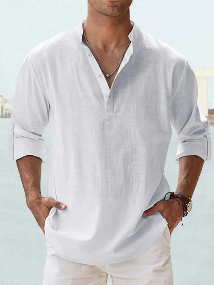 Drune | Luftiges Leinenhemd Mit Henley Kragen
