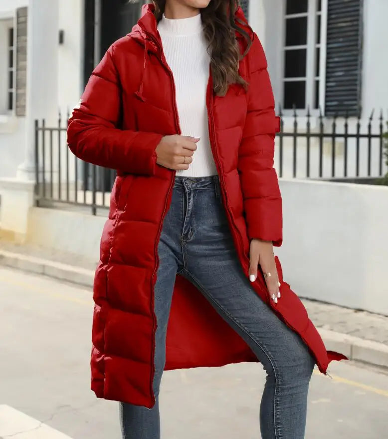 Drune | Damen Pufferjacke - Knielang gesteppte - Kapuzenwärmende isolierte Jacke