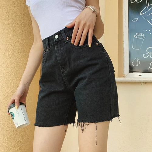 Drune | Frauen Hohe Taille Breite Bein Denim Shorts Mädchen Sommer Mode Streetwear Lässig Einfarbig Weibliche Lockere Stretch Jeans