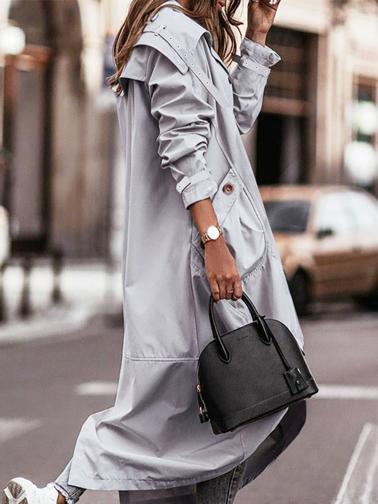 Damen Oversize Trenchcoat mit Flickenmuster Stilvoll