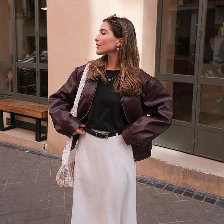 Drune | Immitierte Lederjacke mit Gürtel für Frauen