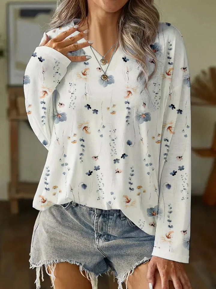 Drune Blumenbluse | Moderne Frühlingsbluse mit V-Ausschnitt und Blumenmuster