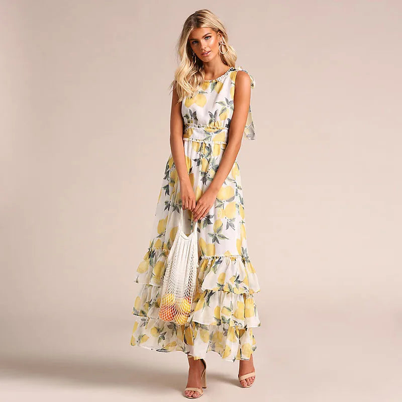 Drune | Gestufte Volant Ärmlose Maxi Sommerkleid Berlina