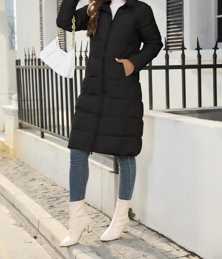 Drune | Damen Pufferjacke - Knielang gesteppte - Kapuzenwärmende isolierte Jacke