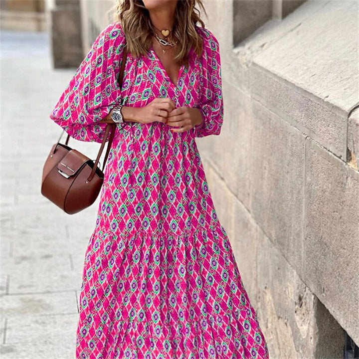 Drune | Geometrisches Kleid mit Puffärmeln für Frauen