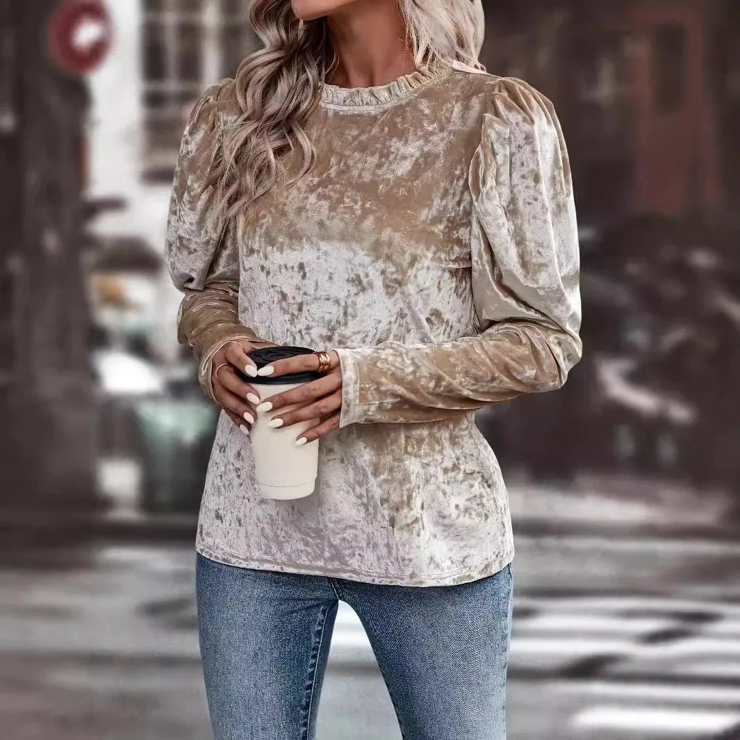 Drune | Samtbluse mit Puffärmeln Einzigartiges Design Weich und Elegant