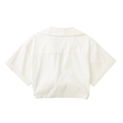 Drune - Damen Vintage Kurzarm Leinen Crop Shirt